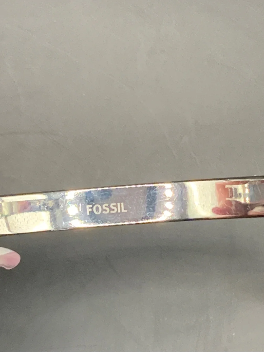 Fossil Beige Enamel Hinged Bangle Bracelet with Silver Accent